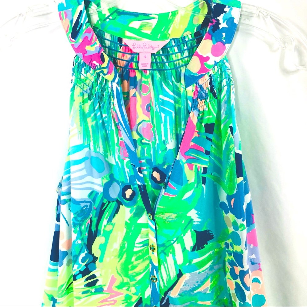 Lilly Pulitzer Tropical Leaf Print Midi Dress in Aqua, Lime & Pink - Picture 6 of 10